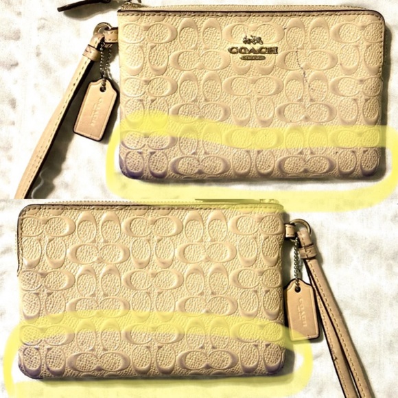 🦋COACH Authentic Signature Leather Wristlet/Wallet cream/biege color *preowned - Picture 8 of 9